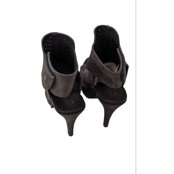 Pedro Garcia Persis Grey Suede Slingback Peeptoe Heeled Perforated Sandals 39.5