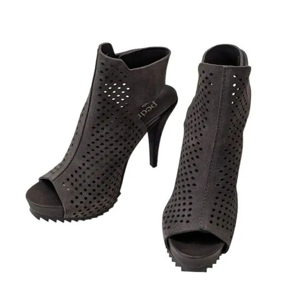 Pedro Garcia Persis Grey Suede Slingback Peeptoe Heeled Perforated Sandals 39.5