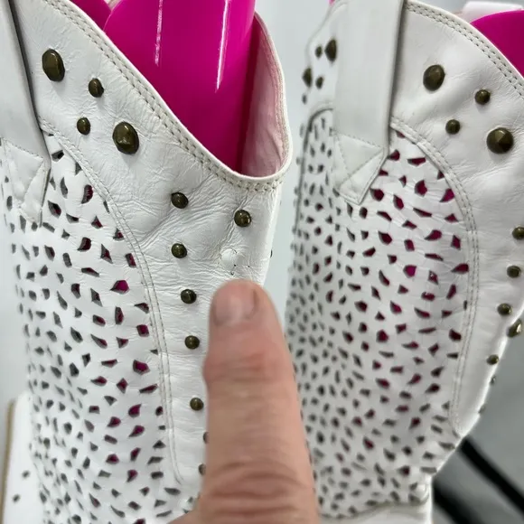 Penny Loves Kenny Holy Cow Studded Brazilian Leather Cowboy Boots White 10
