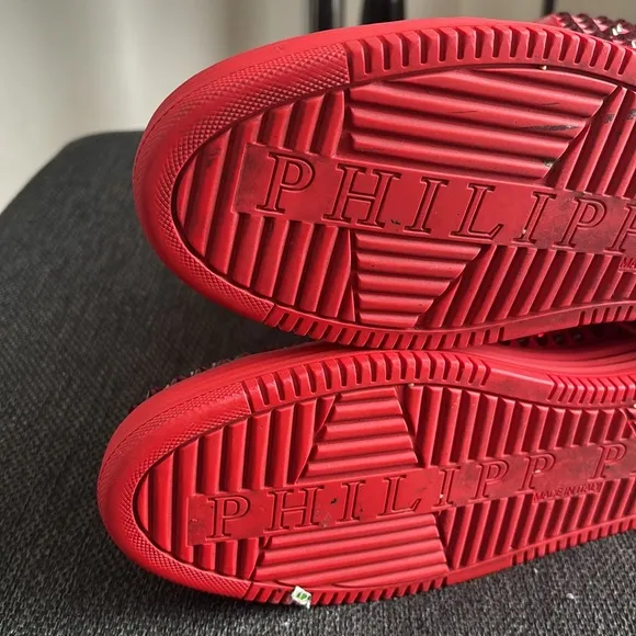 Philipp Plein Red Studded High-Top Sneakers