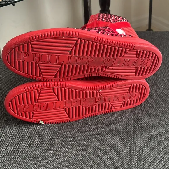 Philipp Plein Red Studded High-Top Sneakers