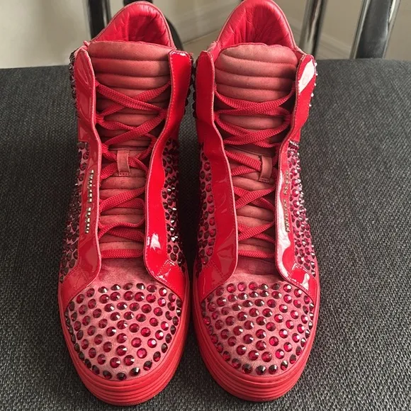 Philipp Plein Red Studded High-Top Sneakers