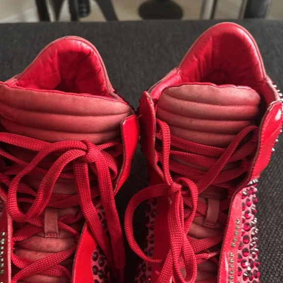 Philipp Plein Red Studded High-Top Sneakers