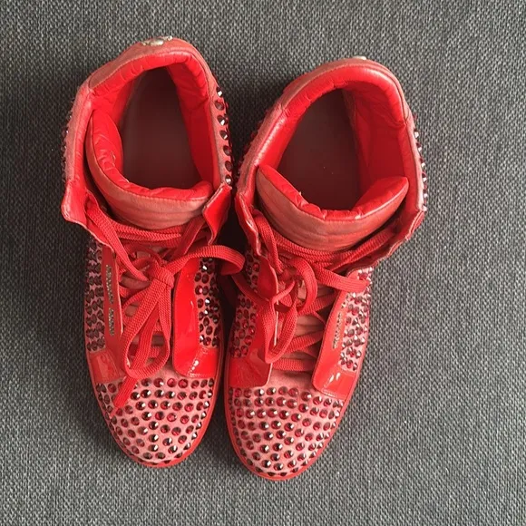 Philipp Plein Red Studded High-Top Sneakers