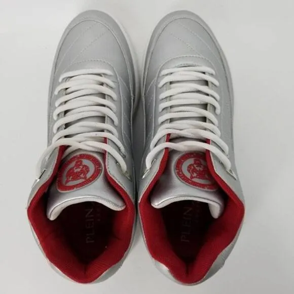 Philipp Plein Sport Equipment 1978 Malone Silver Hi-Top Sneakers Size 8.5