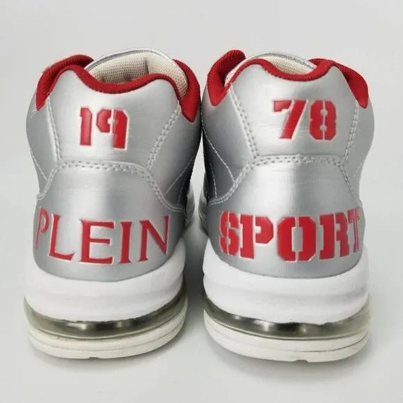 Philipp Plein Sport Equipment 1978 Malone Silver Hi-Top Sneakers Size 8.5
