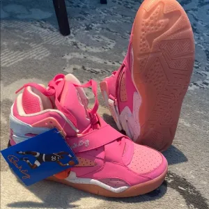 Pink and White High-Top Sneakers