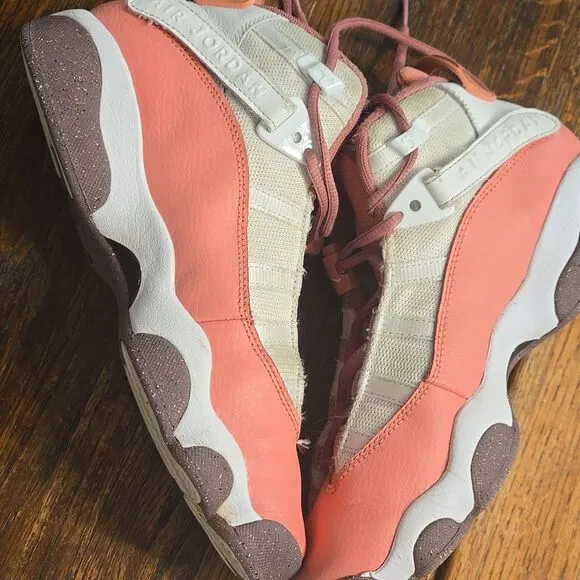 Pink and White High-Top Sneakers with Lace-Up Design jordan 6