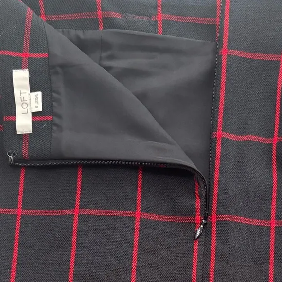 Plaid Button Skirt Classic Windowpane Preppy Career Office Navy Black Red Size 8