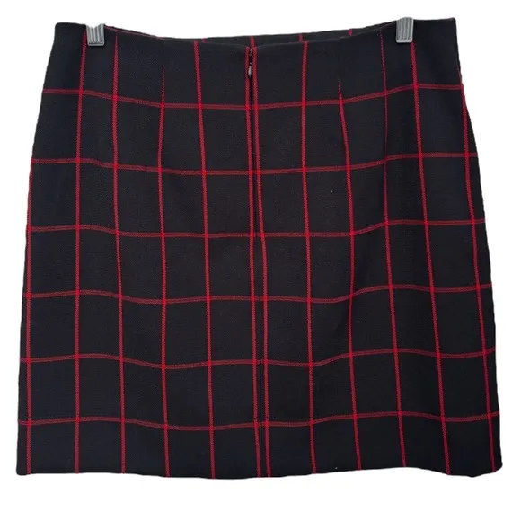 Plaid Button Skirt Classic Windowpane Preppy Career Office Navy Black Red Size 8