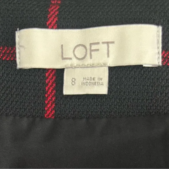 Plaid Button Skirt Classic Windowpane Preppy Career Office Navy Black Red Size 8