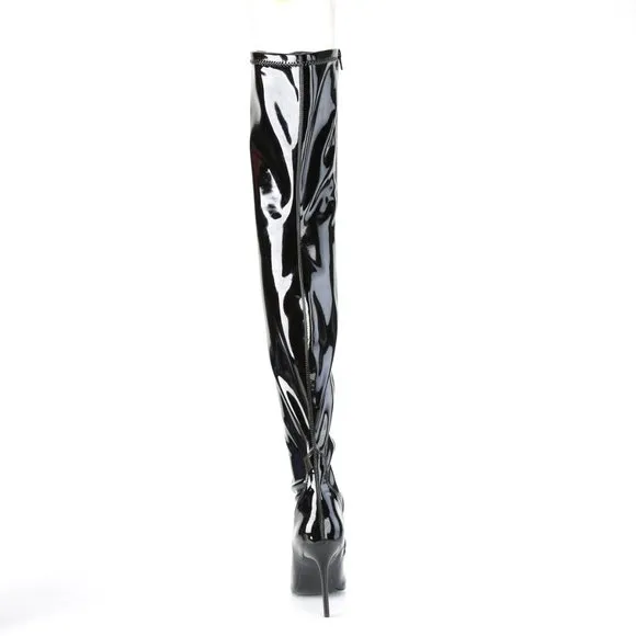 Pointed Toe Stretch Patent Heel Thigh High Boots