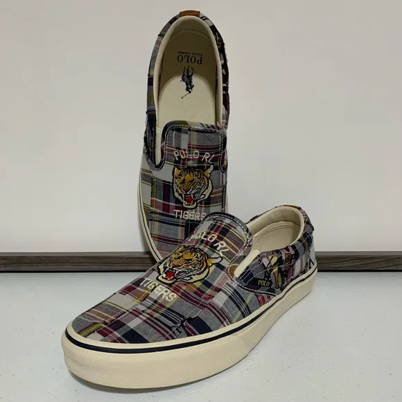 Polo by Ralph Lauren Keaton Slip-On Tiger Plaid Sneaker Shoes-Size 11 NWOT