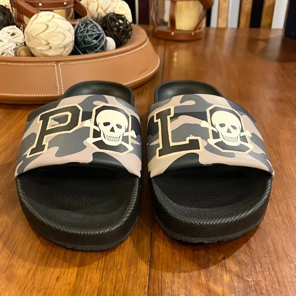 Polo Ralph Lauren Cayson Camo Skull black slides sandals shoes new Mens sizes