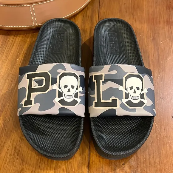 Polo Ralph Lauren Cayson Camo Skull black slides sandals shoes new Mens sizes