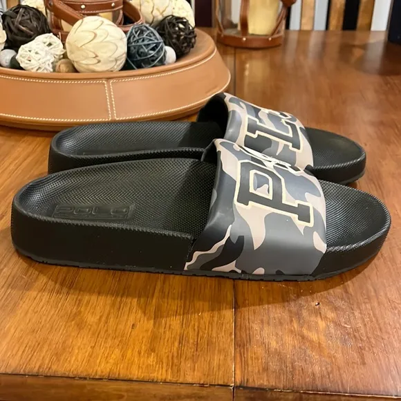 Polo Ralph Lauren Cayson Camo Skull black slides sandals shoes new Mens sizes