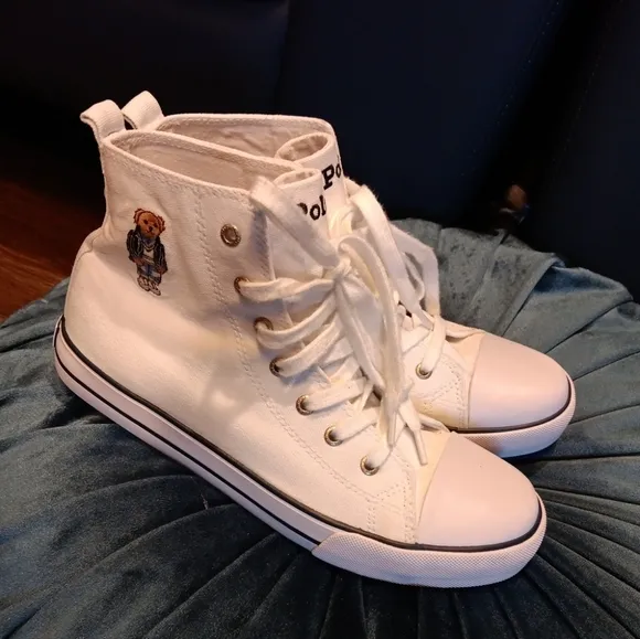 POLO RALPH LAUREN HAMPTYN HI &quot;CRICKET SWEATER&quot; BEAR White GS  US Size 6