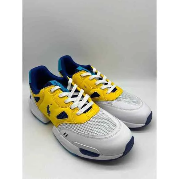 Polo Ralph Lauren Men's JGR Suede/Mesh Athletic Shoes White/Blue Size 14 NEW.