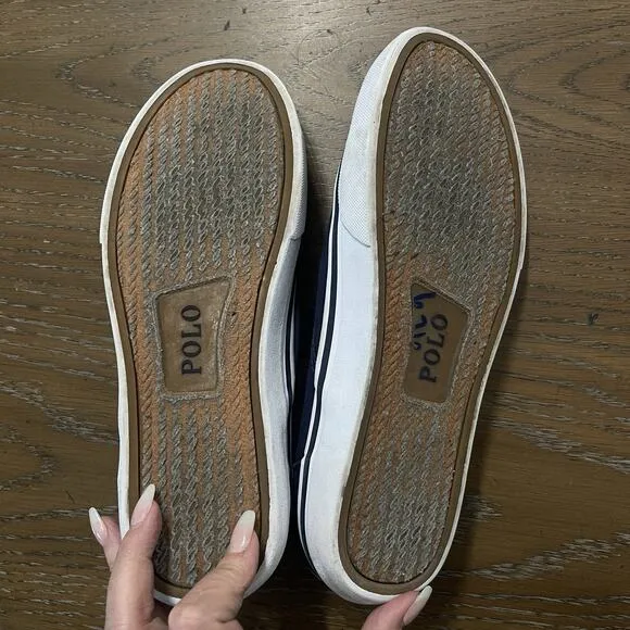 Polo Ralph Lauren Thompson III Slip On Teddy Bear Men Size 8 Navy Sneaker Shoes
