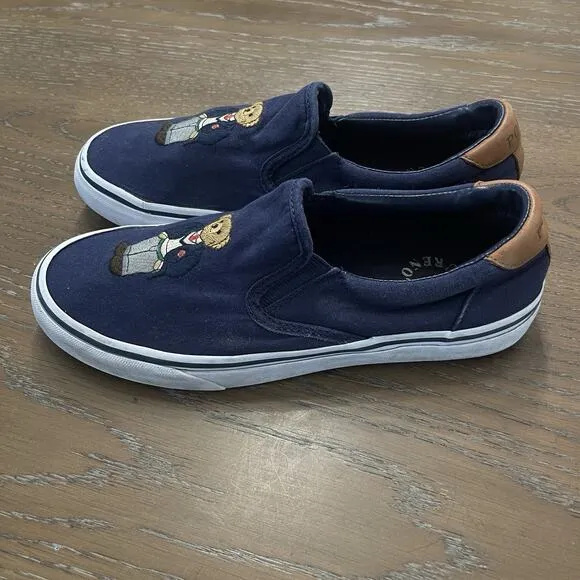 Polo Ralph Lauren Thompson III Slip On Teddy Bear Men Size 8 Navy Sneaker Shoes