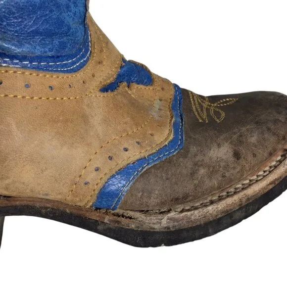 Potro Rebelde Handmade Quincy Cowboy Boots Kids 1 MEX 21 Snip Toe Rodeo Blue Tan