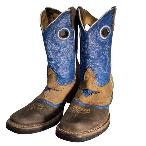 Potro Rebelde Handmade Quincy Cowboy Boots Kids 1 MEX 21 Snip Toe Rodeo Blue Tan