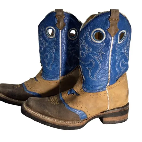 Potro Rebelde Handmade Quincy Cowboy Boots Kids 1 MEX 21 Snip Toe Rodeo Blue Tan