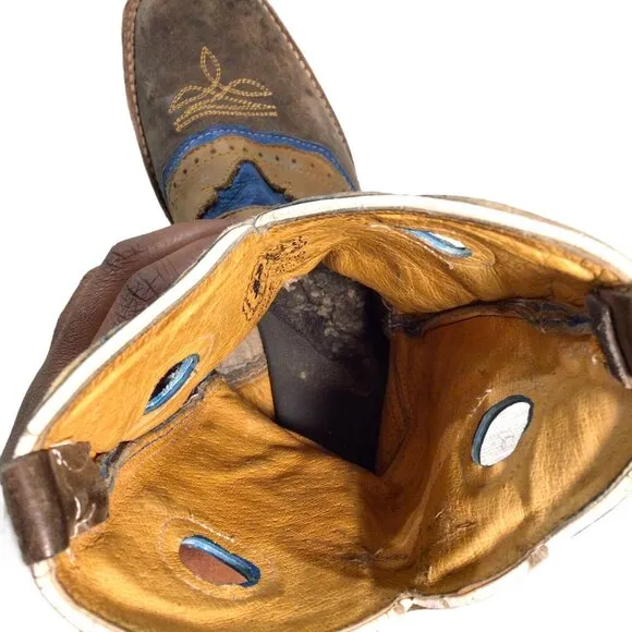 Potro Rebelde Handmade Quincy Cowboy Boots Kids 1 MEX 21 Snip Toe Rodeo Blue Tan