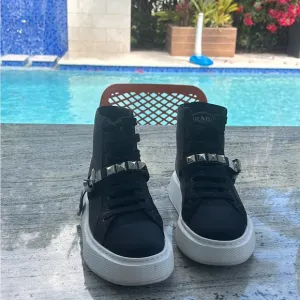 Prada Black High-Top Sneakers with Studded Straps