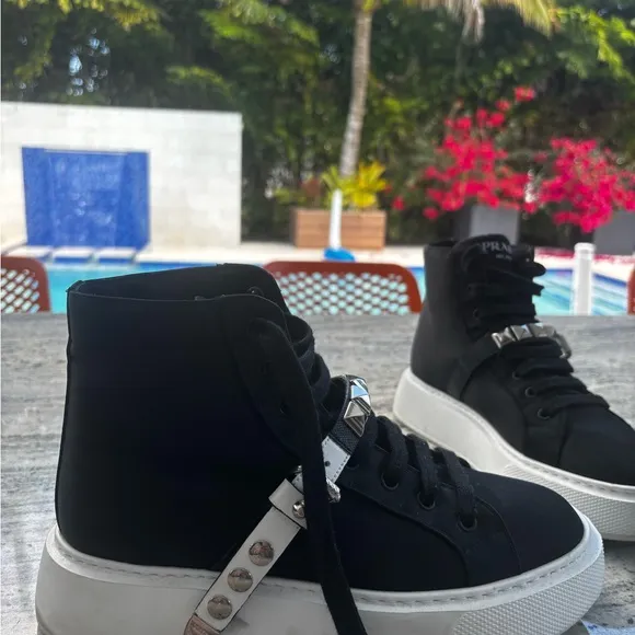 Prada Black High-Top Sneakers with Studded Straps