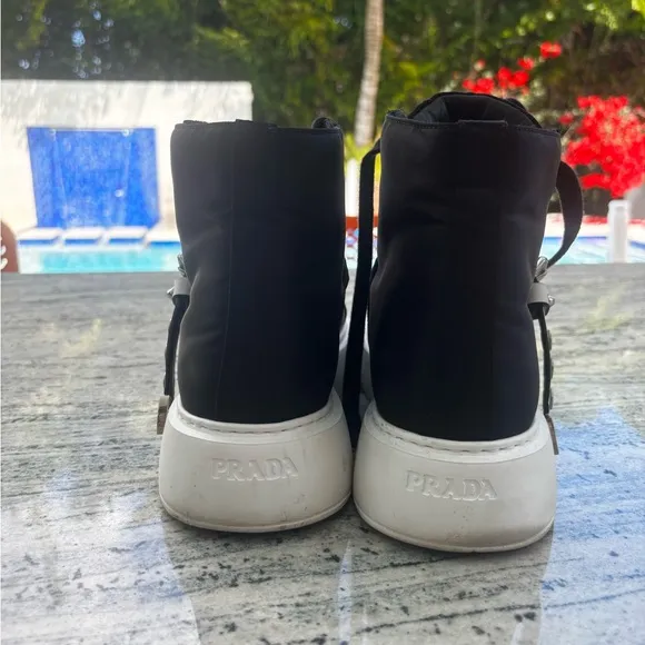 Prada Black High-Top Sneakers with Studded Straps