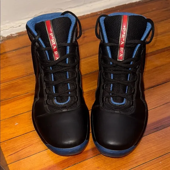 Prada Men's &quot;Punta Ala&quot; Black and Blue Sneakers Size 10.5, Vintage