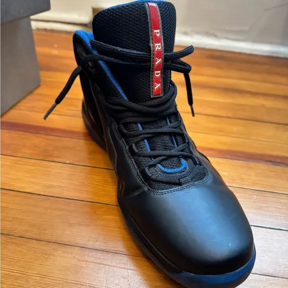 Prada Men's &quot;Punta Ala&quot; Black and Blue Sneakers Size 10.5, Vintage