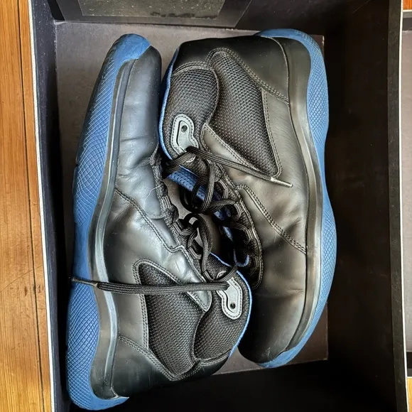 Prada Men's &quot;Punta Ala&quot; Black and Blue Sneakers Size 10.5, Vintage