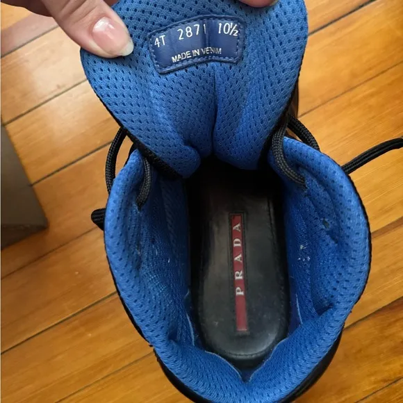 Prada Men's &quot;Punta Ala&quot; Black and Blue Sneakers Size 10.5, Vintage