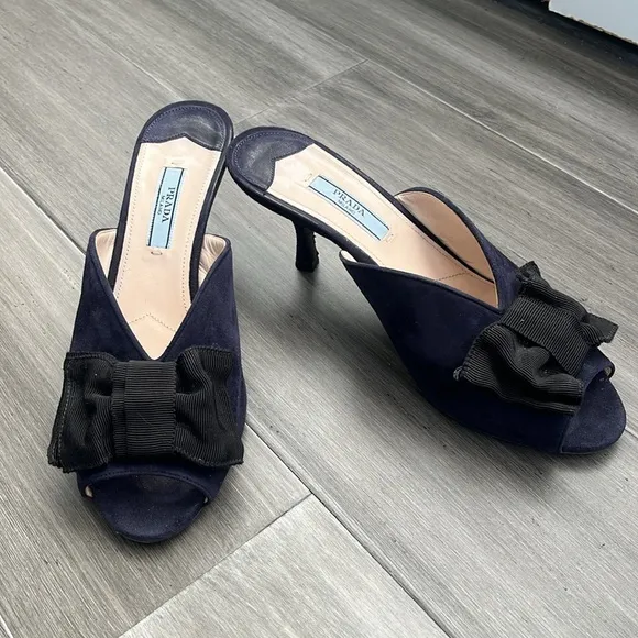 PRADA Navy and Black Mule Kitten Heels