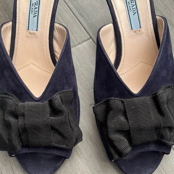 PRADA Navy and Black Mule Kitten Heels