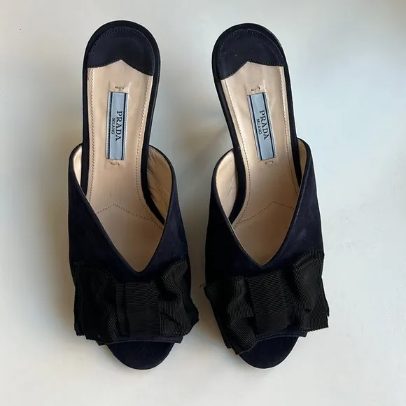 PRADA Navy and Black Mule Kitten Heels