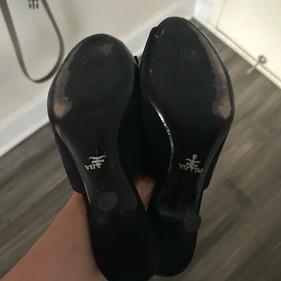 PRADA Navy and Black Mule Kitten Heels