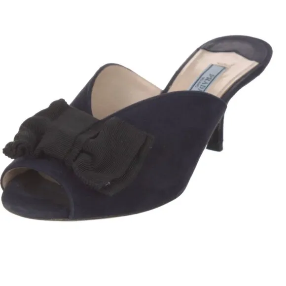 PRADA Navy and Black Mule Kitten Heels