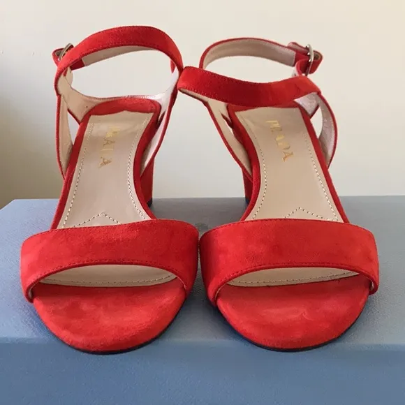 PRADA NEW ❤️Red suede wedge heel sandals size 37.5