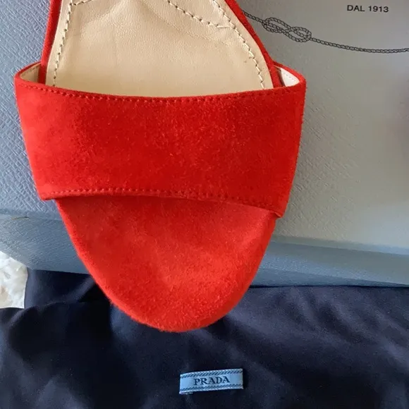 PRADA NEW ❤️Red suede wedge heel sandals size 37.5
