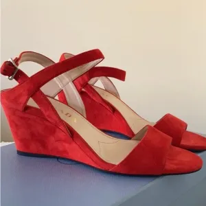 PRADA NEW ❤️Red suede wedge heel sandals size 37.5
