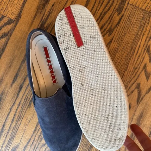 Prada Sport slip-on navy suede sneakers