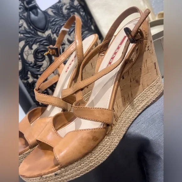 Prada Tan Wedge Sandals size 39