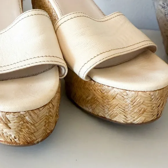 Prada Vintage Women's Cream Wicker Wedge Sandals