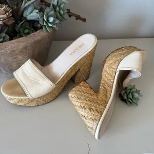 Prada Vintage Women's Cream Wicker Wedge Sandals