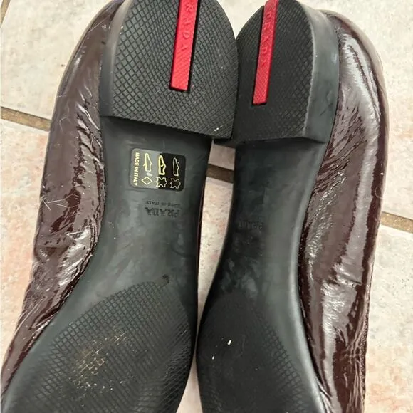 Prada Ballet Flats dress shoes buckle slip on logo kitten heels ballerina loafer