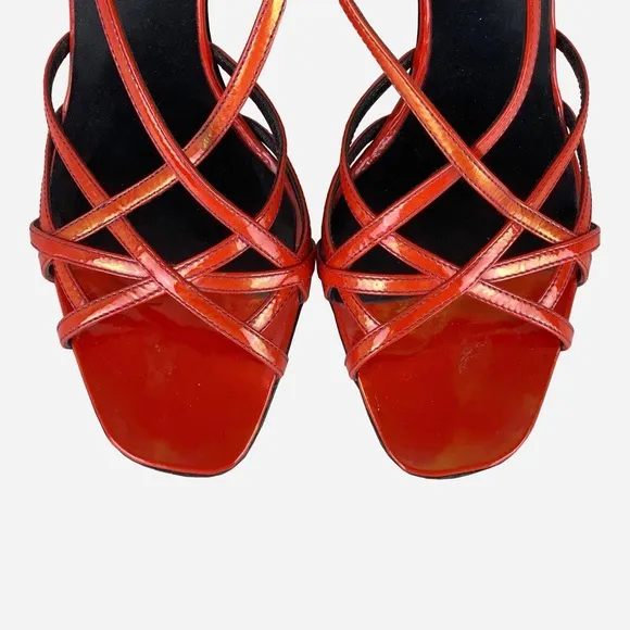 PRADARed Iridescent Patent Leather Wedge Sandals