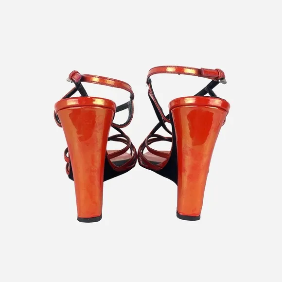 PRADARed Iridescent Patent Leather Wedge Sandals